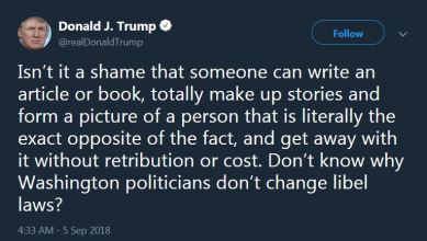 Trump Tweet - Woodward Book - 2018-09-05